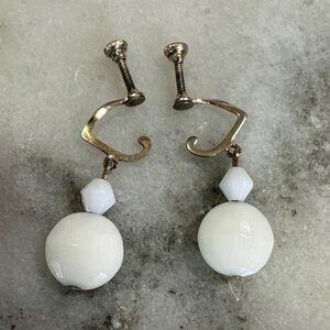 Vintage white milk glass Japanese clip earrings